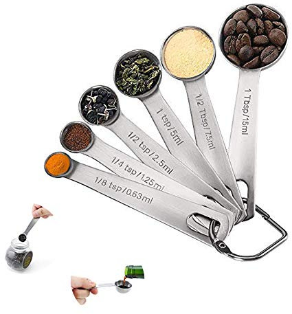 Hovome 6-Piece Stainless Steel Measuring Spoons Set (1/8, 1/4, 1/2, 1, 1/2 Tbsp, 1 Tbsp)