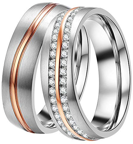 DOOSTI Partnerringe/Trauringe Shining wave – Bicolor chirugischer Edelstahl 316L - inkl. Gratis Gravur