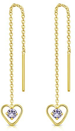 Orecchini Cuore Pendenti Argento 925 Placcati Oro 24K con Brillantini Punto Luce di Cristalli Colorati 3 mm - Orecchini Donna Lunghi - Classici Eleganti Ipoallergenici - Gioielli Regalo Donna