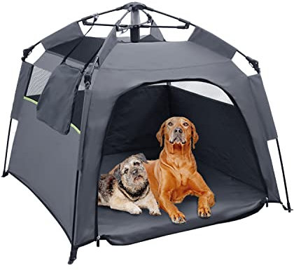 Plusvivo Pop-Up-Hundezelt für große Hunde, 900D, strapazierfähig, Oxford-Material, faltbar, kühles Netzgewebe, Campingzelt, 101.6x101.6x71.1 cm, für drinnen und draußen, Strand ent