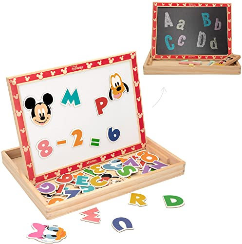 WOOMAX 48736 - Pizarra magnética de madera 2 en 1 de Disney, Pizarras reversibles para niños, Mickey Mouse, Juguete educativo, Magic board, Dibujo infantil, A partir de 4 años, Regalos infantiles