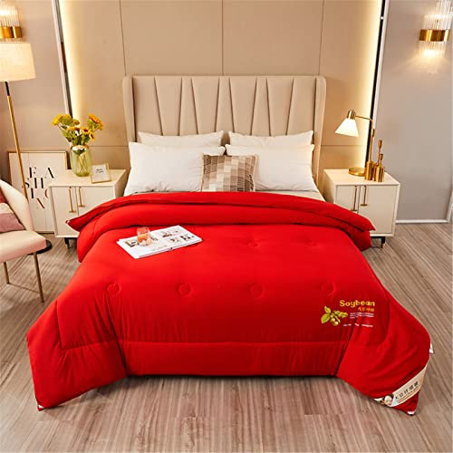 Couette en Microfibre 4 Saisons, Doux Confort Chaude Edredon, Hypoallergénique Anti Acariens Édredon Duvet Hiver Couverture (Rouge,150x200cm(3kg))