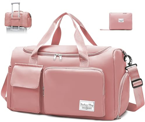 Hoseay Sportväska dam herr resväska med skofack gymväska vattentät lätt träning weekendväska ryggsäck för gym/fitness/resor, unisex, rosa-lila, 50 x 21 x 28 cm