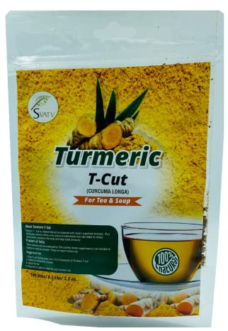 SVATV Kurkumawurzel Loser Tee Schnitt | Turmeric Root Loose Tea Cut | Wilde Kurkuma Wurzel | Curcuma Longa | Für Tee Und Suppe | Entzündungshemmend | Für Strahlende Haut – 100g