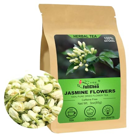 FullChea - Dried Jasmine Flowers, 3oz/85g - Premium Edible Flowers Whole Buds - Non-GMO - Caffeine-free - Perfect For Tea