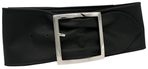 AnnaMatoni Damen Hüftgürtel in Premium Nappa Leder Feinporig mit Metall Dorn Schließe in Silber 8cm breit sehr weiches echt Leder Damen Ledergürtel (Schwarz 790, TW85-100cm Gesamtlänge)