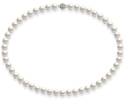 Schmuckwilli Perlenkette für Damen Magnetverschluß - 45cm Länge mit 8mm großen weißen runden Mallorca Perlen - Muschelkernperlen Kette für jeden Anlass - die Halskette Pearl Necklace für Frauen