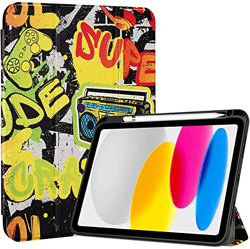 ProCase Hülle für iPad (A16) 11 Generation 2025 | iPad 10 Generation 10,9 2022 Schutzhülle mit Stifthalter Stoßfeste Smart Case Cover Auto Schlafen/Wachen -Graffiti
