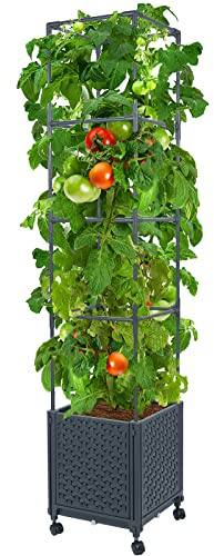 Linex Maceta móvil con Enrejado, Cama de jardín elevada de riego automático para Plantas trepadoras de Vid, Flores, Jaula de Tomate para Interiores y Exteriores, balcón, Patio, 12.4 x 12.4 x 56.7