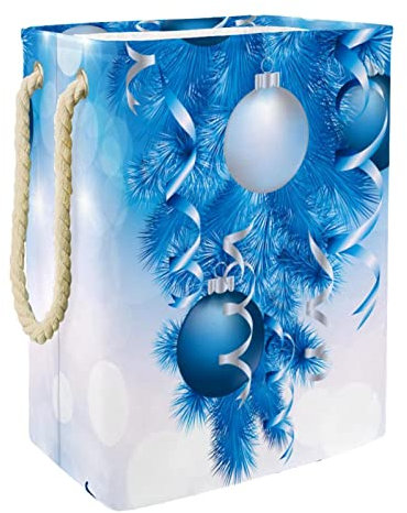 Schöner blauer Wäschekorb mit Weihnachtskugeln, groß, personalisierbar, mit Griffen, Aufbewahrung von Kleidung im Schlafzimmer, Badezimmer, Wohnheim