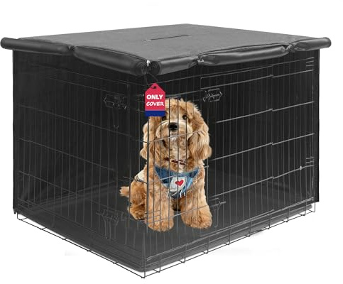 HiCaptain Atmungsaktive Abdeckung für Hundekäfige, 91,4 cm, langlebig, strapazierfähig, Doppelreißverschluss, Winddicht, wasserdicht, UV-beständig (grau)