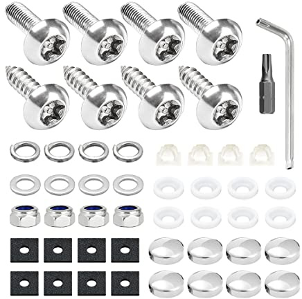 CGEAMDY Anti Diebstahl Kennzeichen Schrauben Set, Sicherheitsschrauben für Nummernschild Festes Edelstahl Sortiment Diebstahlsicher Schrauben Bolzen Abdeckungen (2Silber)