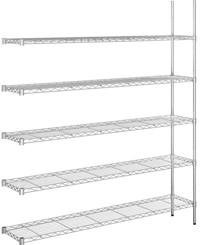 kaiserkraft | Stahldraht-Gitterregal | verchromt | Fachlast 100 kg | BxT 1520 x 360 mm | Anbauregal | Höhe 1880 mm | 5 Fachböden
