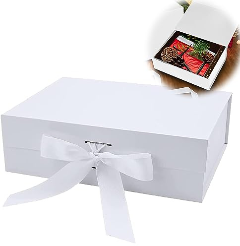 Cajas de Regalo Magnéticas con Tapas, Caja de Regalo con Lazo, Caja de Embalaje de Regalo Reutilizable, para Cumpleaños, Navidad, Día de San Valentín (Blanco)