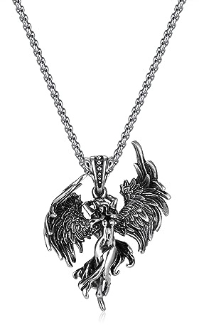 VersaKits Guardian Angel Pendant Necklace for Men with Box Chain Stainless Steel Silver Urban Fashion Pendant