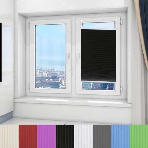 Klemmfix Plissee Ohne Bohren 45 x 70 cm Plissee Klemmfix Rollo Verdunkelnd & lichtundurchlässig Einfache Montage mit Klemmträger für Fenster & Balkontür, Schwarz