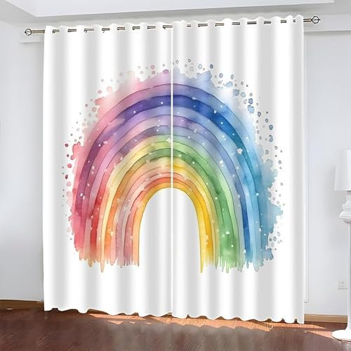 Vorhang WeißEr Regenbogen Vorhang Blickdicht Verdunklungsgardine mit Ösen 3D Drucken Curtains für Schlafzimmer Wohnzimmer Deko B 117 x H 138 cm 2er Set