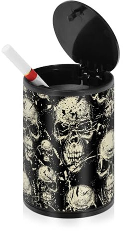 Vintaeg Aschenbecher mit Totenköpfen für Zigaretten mit Deckel, Edelstahl, tragbares Autozubehör, rauchfreie Aschenbecher für Küche, Terrasse, Strand