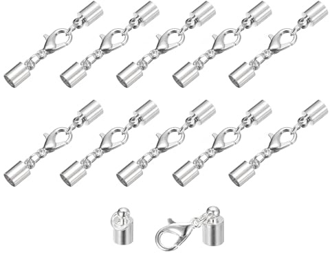 QUARKZMAN 10 Stück Kettenverschluss 5mm Lederkordel Endkappen mit Karabinerverschlüssen Verschluss für Armbänder Verschlüsse DIY Schmuckherstellung Herstellung Lederarmbändern, Silberton