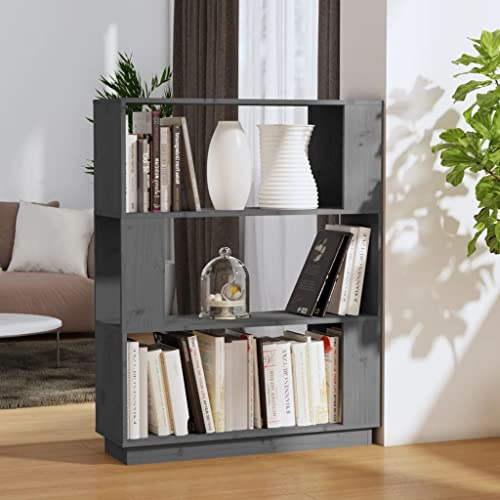 CKioict Eckvitrine Modernes Standregal Wohnzimmermöbel Bücherregal/Raumteiler Grau 80x25x101 cm Massivholz Kieferfür Wohnzimmer, Schlafzimmer, Büro