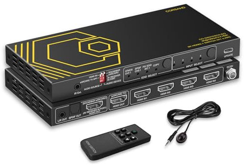 8K@60Hz 4K@120Hz HDMI2.1 Switch 4 in 1 Out with eARC,ARC Audio Extractor,7.1Ch,SPDIF 5.1Ch,48Gbps,HDCP2.3 Bypass,VRR,IR,3D,HDR 10,Dolby Atmos,Compatible with QLED TV,PS5,Xbox,Sonos Soundbar,Apple TV