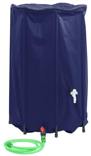 vidaXL 500L Foldable PVC Water Tank with Tap - Blue Portable Rainwater Collection Barrel with Net Filter, Zip Lid for Outdoor and Garden Use