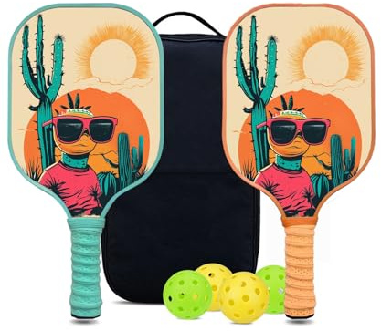 KUAVETO Ensemble de raquettes de pickleball, tout le plaisir que vous pouvez avoir avec le noyau en polymère nid d'abeille personnalisé Cactus-BM31 – Comprend 2 pagaies, 4 balles et un sac de