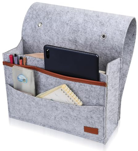 SZSIQI Tasca Portaoggetti Letto, Organizzatore Porta Oggetti in Feltro per Camera da Letto, Borsa in Feltro per Appendere Organizer da Letto, Cesto Portaoggetti per Divano Dormitorio Comodino, Grigio