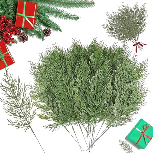 RXKFIGX 50 PCS Branches de Pin Artificielles Branche de Pin de Noël Fausse Branche de Sapin Branches de pin Artificielles pour Bricolage Travaux Manuels Décoration de Noël et Décoration de Jardin