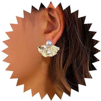 TseenYi boucles d'oreilles en forme d'éventail en or boucles d'oreilles à clous secteur irrégulier boucles d'oreilles exagérées secteur métallique boucles d'oreilles en forme d'éventail de perles