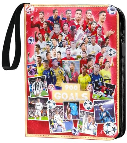 COQOYO Fußball Karten Sammelalbum, 4 Taschen Fussball Sammelkarten Album Ordner mit Reißverschluss Tragegriff und 50 Hüllen für 400 Karten, Wasserdichtes PU-Leder Sammelmappe Sammelheft Sammelbuch