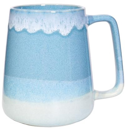 24 oz Large Ceramic Coffee Mug with Big Handle, Handmade Kiln Glazed Large Coffee Mug Tea cup, Novelty Mug，Unique Uneven Surface for Office and Home，Microwave and Dishwasher Safe (Light blue)