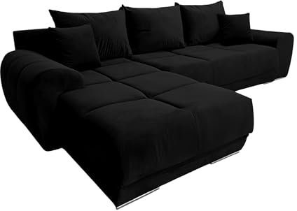 Ecksofa mit Schlaffunktion Karl L-Form, Sofa Couch mit Bettkasten, Eckcouch, Schlafsofa für Wohnzimmer, Big Sofa Couch mit Schlaffunktion (Graphit, Ottomane Links)
