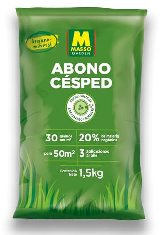 Abono Césped PROFESIONAL de Altísima Eficacia para el crecimiento de tu Cesped, Resistencia y Reverdecimiento | 1,5 KG para 50 m2 con 20% materia orgánica y mineral | Duración 4 meses | Nexum Market