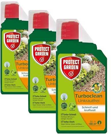 PROTECT GARDEN Turboclean Unkrautfrei, Unkrautvernichter gegen hartnäckige Unkräuter wie Giersch und Ackerschachtelhalm, 1000 ml Konzentrat (Packung mit 3)