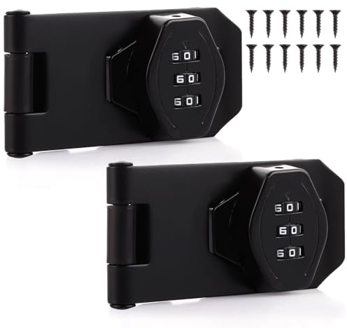 LOPYXBR 2Packs Cabinet Password Hasp Locks, 82 x 41mm Combination Cabinet Password Rotary Hasp Locks, Black Zinc Alloy Shed Door Lock for Small Garden, Barn Door, Bathroom, Outdoor (3Inch)