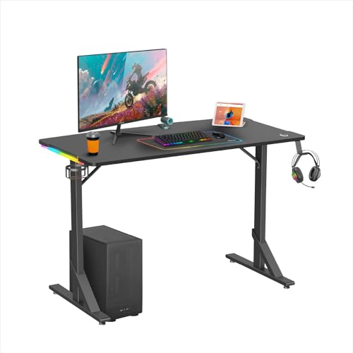 Noua Aim Scrivania Gaming RGB, Tavolo da Gioco Ergonomico, Postazione Gaming per PC Computer Monitor, Portabicchieri e Gancio per Cuffie, 112 * 60 * 75 cm