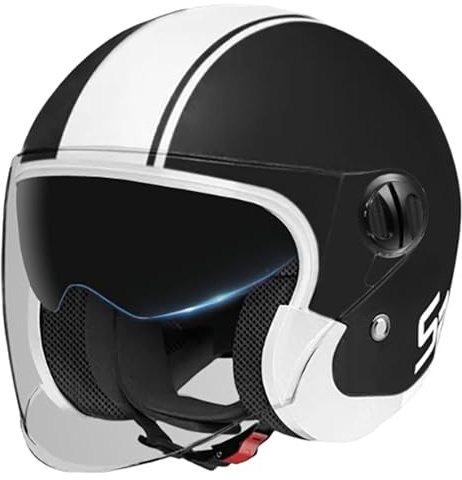 Casque Jet avec Visière Solaire, Casque De Scooter Moto, Certifié ECE 22.05, Casque De Moto Adulte avec Anti Scratch Visiere, Casque Jet Urbain A,(54-62CM)