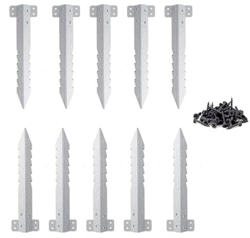 Lot de 10 Supports Traverses Chemin Fer Métal Robuste avec Vis, Poteau Clôture Jardin Design Dentelé, Piquets Robustes pour Murs Soutènement, Aménagement Paysager, Parterres Surélevés, Bordure Allée