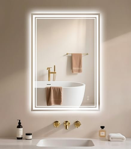 Archaluxe Specchio Bagno con Luce LED 40x60cm: 3 Colori Luce, Dimmerabile, Antifog, IP44 Specchio Retroilluminato Bagno Orizzontale/Verticale