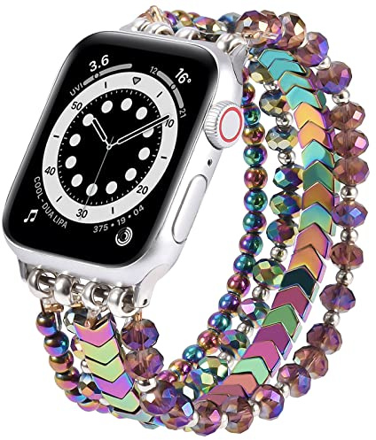 V.R.HOPE Unique Beaded Strap Compatible with Apple Watch Straps 38mm 40mm 41mm 42mm Women, Elegant Crystal Fashionable Band for iWatch SE Series 11 10 9 8 7 6 5 4 3 2 1 - (Colourful, Small)