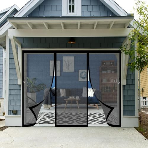 Moustiquaire Baie Vitree 215 x 280 cm Différentes Tailles, Maille Ultrarésistante, Sans Perçage, Fermeture Automatique Moustiquaire Porte Fenetre pour Balcons, Caves, Noir