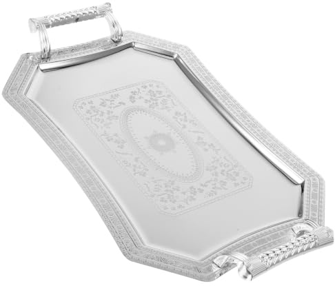 JECOMPRIS Serving Tray with Handles Vintage Silver Tray for Fruit Snacks Sandwiches and Side Dishes Double Ear Table for Home Entertaining Party Tables and Coffee Table Display