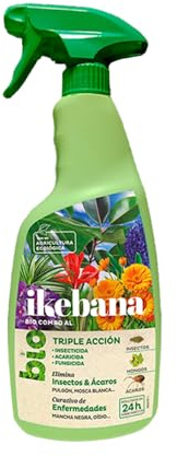 IKEBANA Triple Acción BIO: Insecticida, Fungicida y Acaricida Ecológico - Elimina Pulgones, Ácaros y Enfermedades - Resultados en 24h – Para Jardín, Huerto, Plantas Ornamentales - Interior y Exterior
