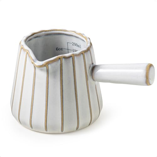 YHOJOY Ceramic Espresso Cups, Espresso Measuring Cup with Handle, Expresso Shots Cups with Scale, Espresso Accessories, 200ML /6 OZ, Cream White