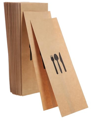 IMIKEYA 100 pezzi di custodia usa e getta per posate Kraft tasca per utensili per feste ristoranti e banchetti