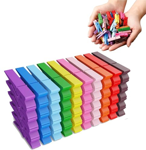 WUSJCOF 100 pièces Mini Pinces à Linge en Bois Léger, Décoration Maison et Photos, Petites Pinces à Linge Bois Naturel, Mini Épingle en Bois pour Artisanat et Déco (2,5 cm) (Multicolore)