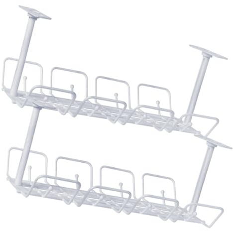 FIXOSHEE 2 Piezas Bandeja Gestión Cables Bajo Mesa Blanca Soporte Firme para Organizar Cables de Ordenador Oficina y Hogar