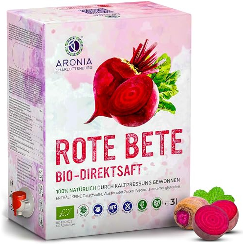 Rote Bete Saft 3L Bio Direktsaft, 100% Kaltgepresst zur Unterstützung von Leber & Vitalität, Veganer Rote Beete Saft Ohne Zucker für Energie & Immunsystem in praktischer Saftbox