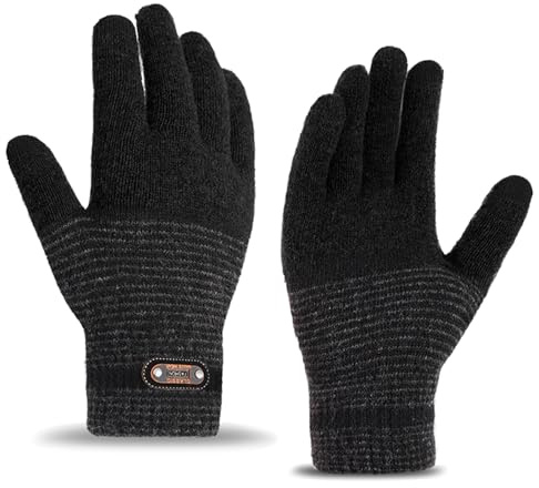 FOSDICK Guantes Invierno Hombre, Negro Punto Gruesa Guantes Termicos Hombre, Elásticos Guante Tactiles Unisex, para Conducción, Ciclismo, Escritura, Pesca, Correr, Esquí, Hombres y Mujeres
